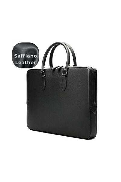 Busy Ldy & Gtm Geantă laptop 14'' din piele Saffiano, subțire, cu suport pent...