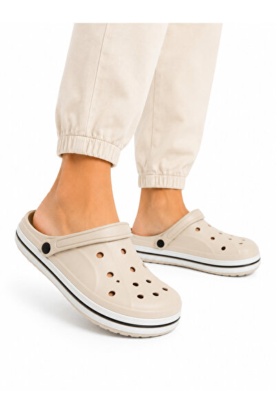 DİAMOND OUTLET Cream Unisex Perforated Slippers Comfortable Light Sole Summer...
