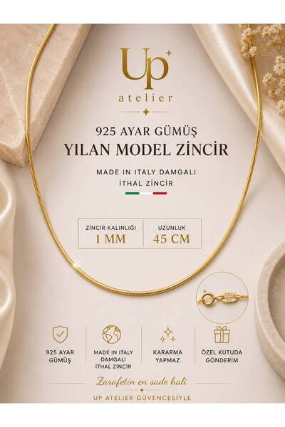 Up Atelier 925 Ayar Gümüş İthal Yılan Model Gold Zincir