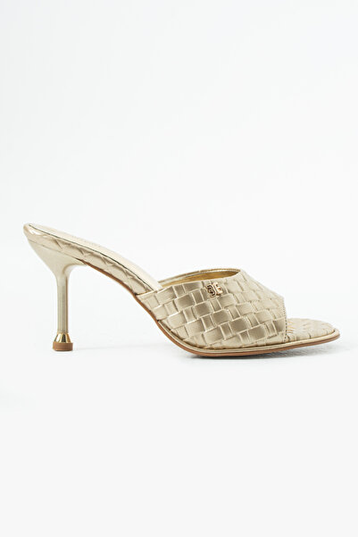 Sira Official Gloria Gold Knitted Heeled Slippers