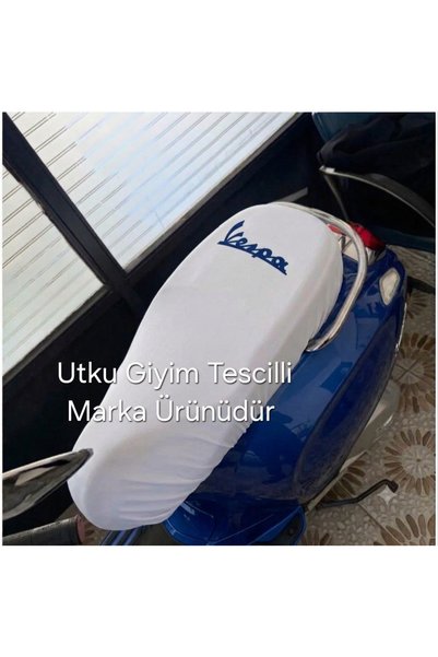 Utku Giyim VESPA UYUMLU MİNİ VE MİDİ MOTOSİKLET SELE KILIFI BEYAZ LİKRALI - K...