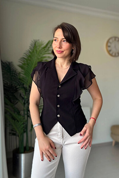 Kubos Moda Crna bluza s rukavima na volane