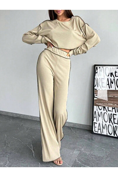Take Two By Styli Beige Long Sleeve Top and Straight Leg Pants Co-Ords