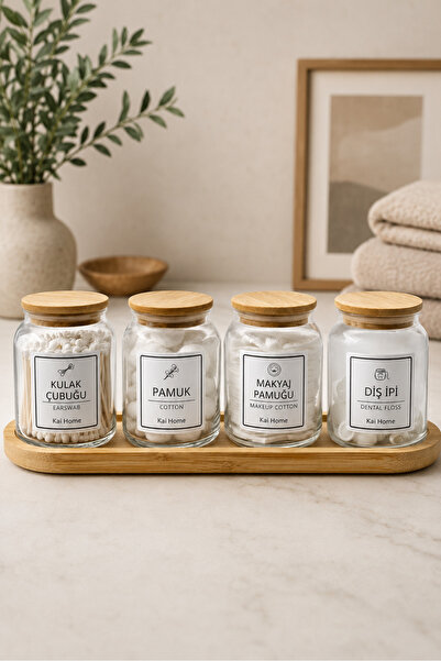 KaiHome 4-Piece Glass Bathroom Organizer Set with Bamboo Lids 290 Cc – Decora...