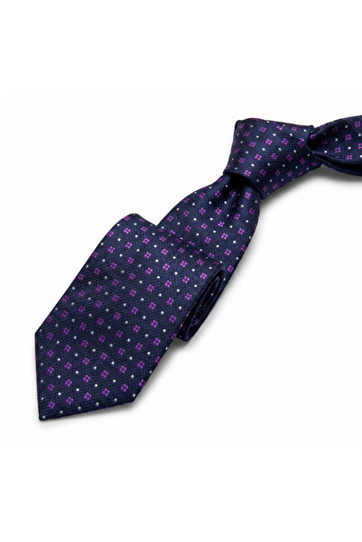 CROATE Como 100% Silk Tie – Minimal Pattern Navy Blue Purple