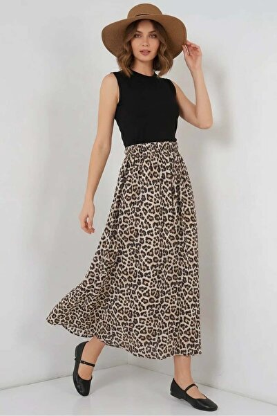 Generic Brand Women's Leopard Patterned Brown Skirt