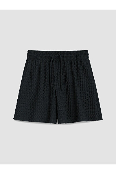 LC Waikiki Black Textured Women's Shorts with Elastic Waist
