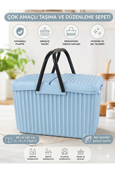 OLİAHOME 40 L Büyük Boy Kapaklı Piknik Sepeti | Çok Amaçlı Alışveriş Sepeti |...