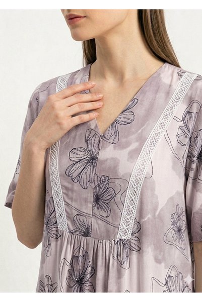 Noom Nightwear Women's Soft Floral Print Long Nightgown with Short Sleeves – Comfortable Loose Fit Design