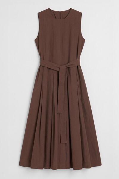BSL Pileli Coton Midi Elbise