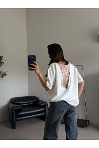 Bade Butik Ecru Lace Back T-Shirt