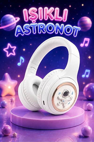kawigo Işıklı Beyaz Renk Astronot Bluetooth Kulaklık LED Tasarım Kablosuz Kul...
