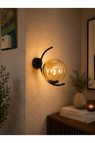 Ömür Avize Moon Black Case Glass Wall Sconce