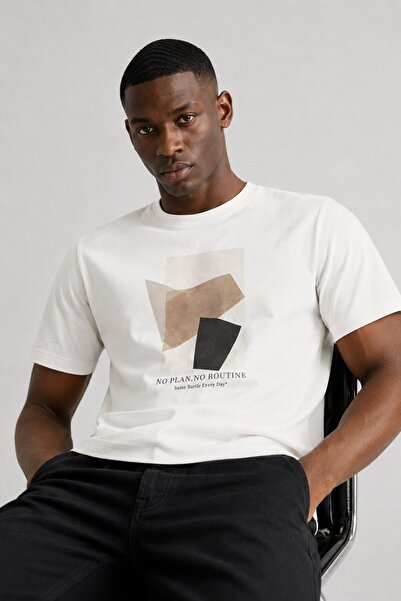 BARRELS AND OIL Men's geometric printed t-shirt - ecru
