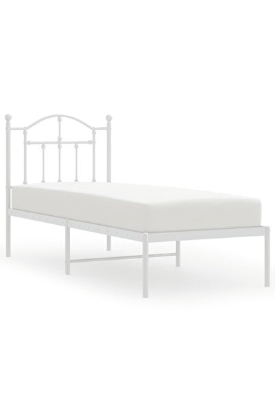 vidaxl Cadru de pat metalic fără saltea, cu tăblie, alb, 75x190 cm