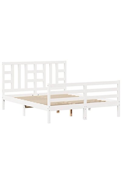 vidaxl Cadru de pat cu tăblie, alb, king size, lemn masiv