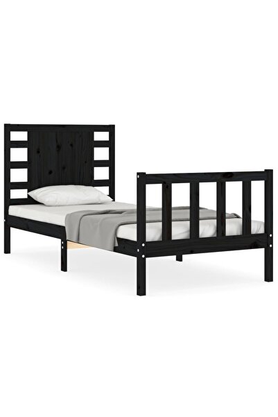 vidaxl Cadru de pat cu tăblie Small Single, negru, lemn masiv