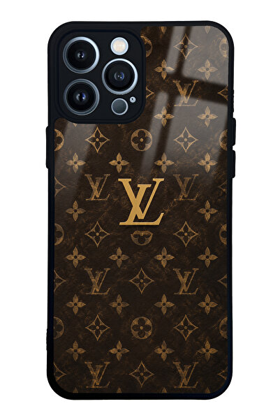 Spoyi iPhone 13 Pro Max Brown Gold LV Tasarımlı Glossy Telefon Kılıfı