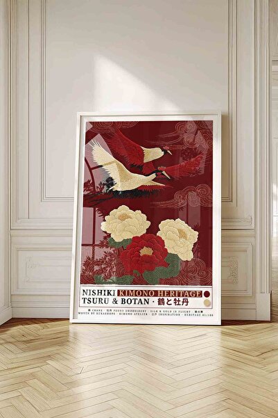 Buka Shops Swallow Bird Peony Flower Painting Red – Nishiki Embroidery Art Po...
