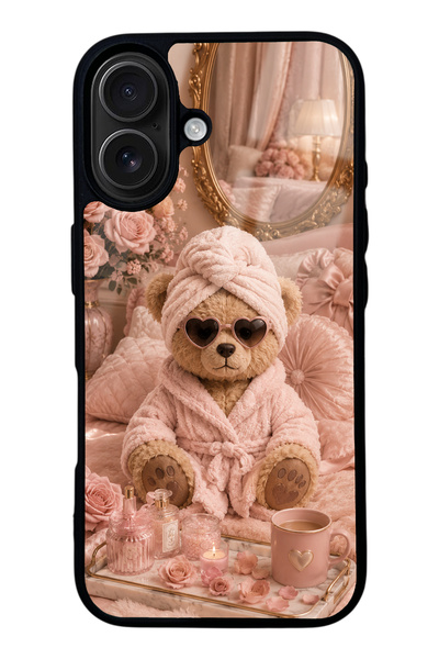 Spoyi iPhone 16 Pink Teddy Spa Design Glossy Phone Case