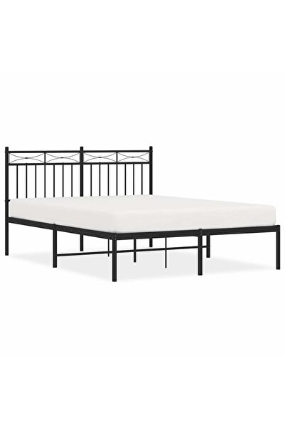 vidaxl Cadru de pat metalic cu tăblie, negru, 135x190 cm