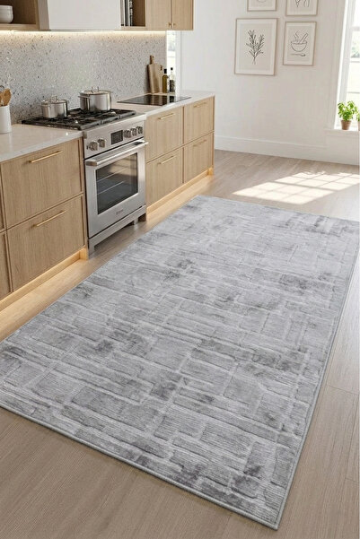 Stan Non-Slip Based Cut Embossed Living Room Corridor Kitchen Rug Washable gray