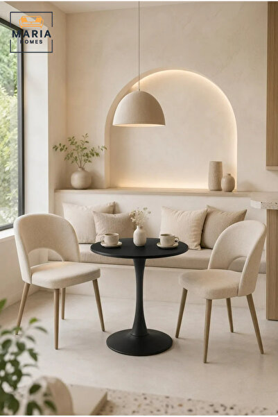 MARIA HOMES Modern Round Pedestal Dining Table Black Finish for Cafe Kitchen ...