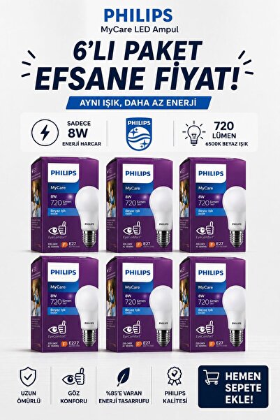 Philips 8 WATT LED AMPUL BEYAZ IŞIK 6500K
