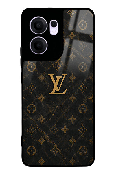 Spoyi Oppo Reno 13F Black Mermer Gold LV Tasarımlı Glossy Telefon Kılıfı