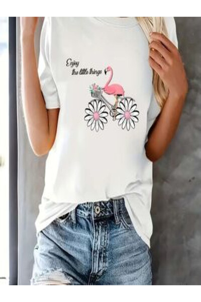 COZYWEAR Floral and Flamingo Printed Oversize T-Shirt