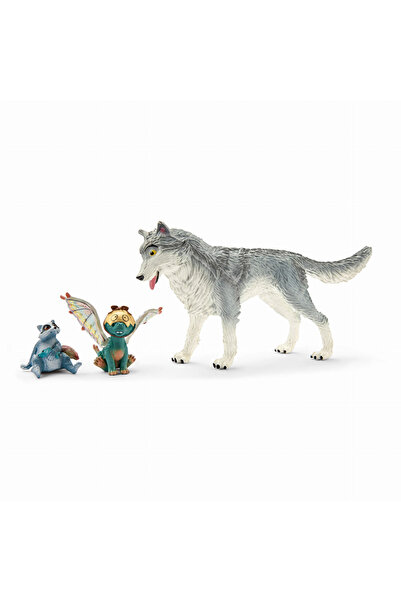 SCHLEICH Set de figurine Bayala - lupul Lykos, puiul de dragon Nugur și raton...