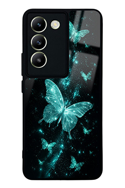 Spoyi Vivo V30 Lite Turquoise Galaxy Butterfly Tasarımlı Glossy Telefon Kılıfı