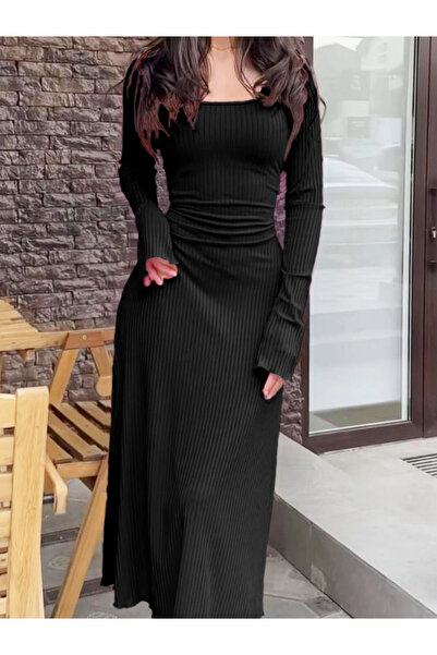 Take Two By Styli Black Textured Bodycon Maxi Dress