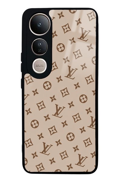 Spoyi غطاء هاتف لامع بتصميم LV بلون كريمي داكن لهاتف Vivo V50 Lite