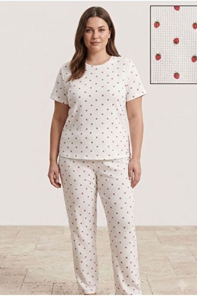 FAMES PİJAMA Summer Short Sleeve White Plus Size Pajama Set