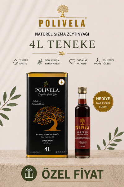 Polivela Natürel Sızma Zeytinyağı 4 L Teneke Erken Hasat Soğuk Sıkım + %100 D...