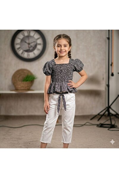 Kidscocuk Girl's Cotton Blouse and Jean Pants 2-Piece Set Summer Casual Combi...