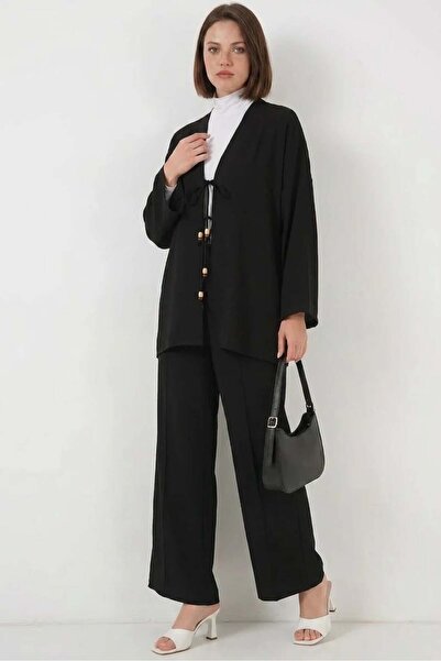 ALFA AKSESUAR 03 Women's V-Neck Black Two-Piece Set