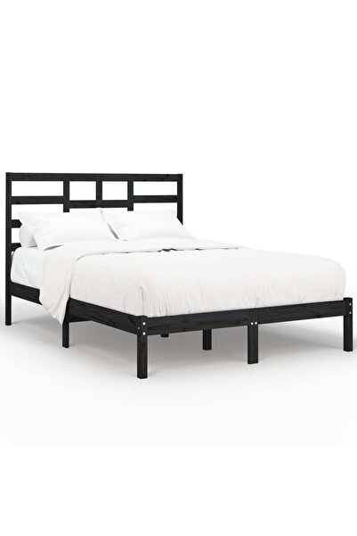 vidaxl Cadru de pat, negru, 140x190 cm, lemn masiv