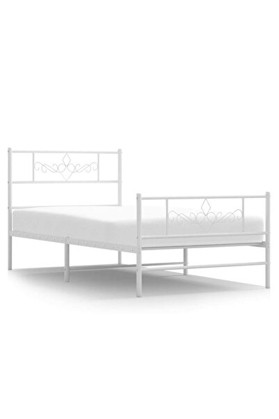 vidaxl Cadru de pat metalic cu tăblie de cap/picioare, alb, 107x203 cm