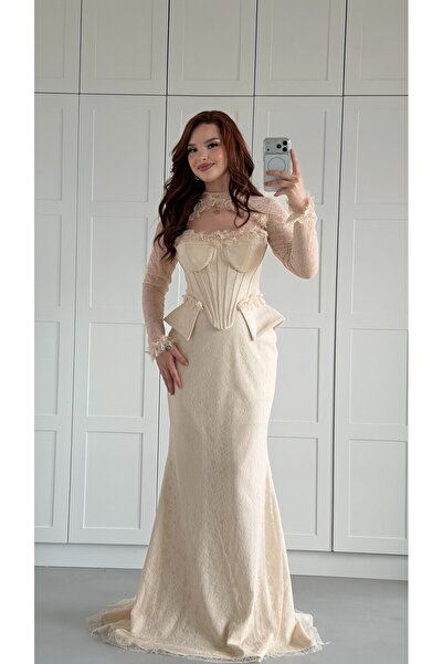 ayşenur Dinçer butik Leydi Diana Bolero Abiye Ekru