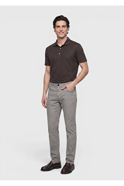 Ramsey Gray Plain Woven Slim Fit Casual Cotton Blended Trousers