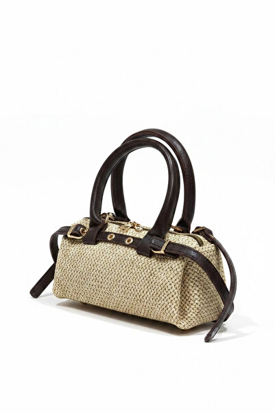Glemix Libby Wicker Brown Women's Mini Belt Detailed Hand and Shoulder Bag
