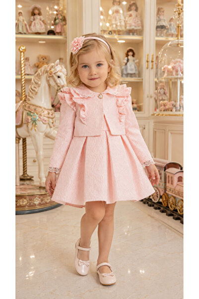 Pamina Baby Girl Evening Dress Rose Patterned Jacquard Dress and Hairband Set...