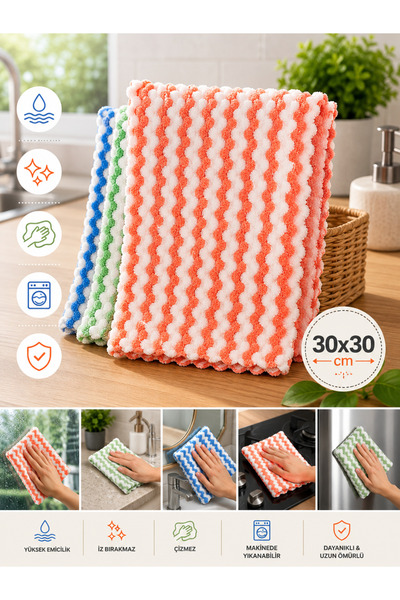 YDGR İz Bırakmayan Mikrofiber Temizlik Bezi 30x30 cm 3'lü Set