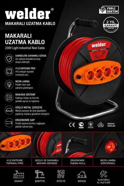 Welder Makaralı Uzatma Kablosu 3x2.5 20 Metre