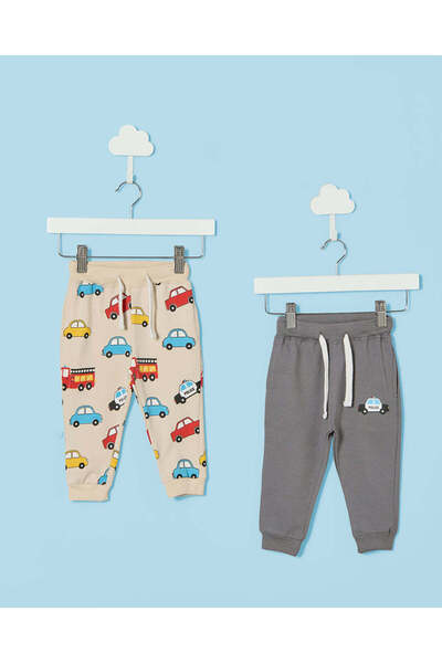 REDTAG Infant Boys Beige And Grey Pack Of 2 Joggers Set