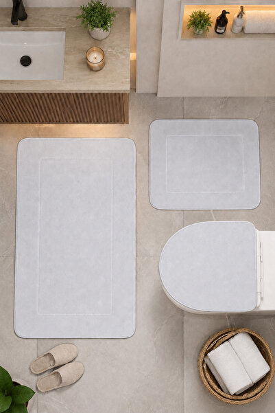 Bonny Home White 3-Piece Bathroom Rug Mat Set with Non-Slip Base, Washable To...
