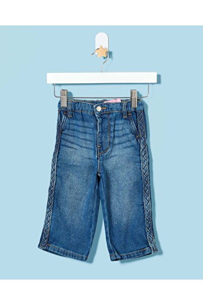 REDTAG Infant Girls Navy Embellished Wideleg Jeans