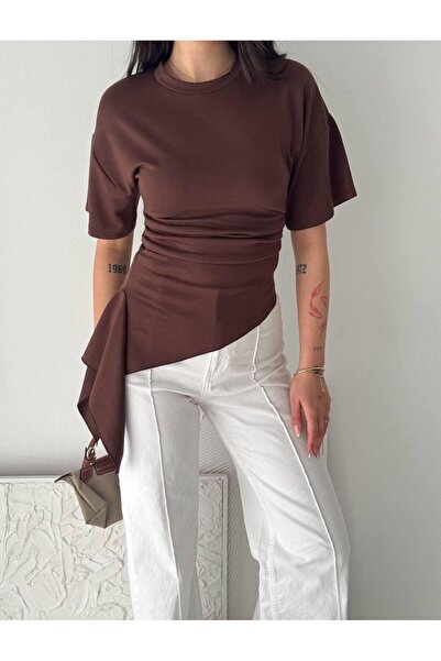 PIOVE Women's Draped Ruffle Detailed Tshirt